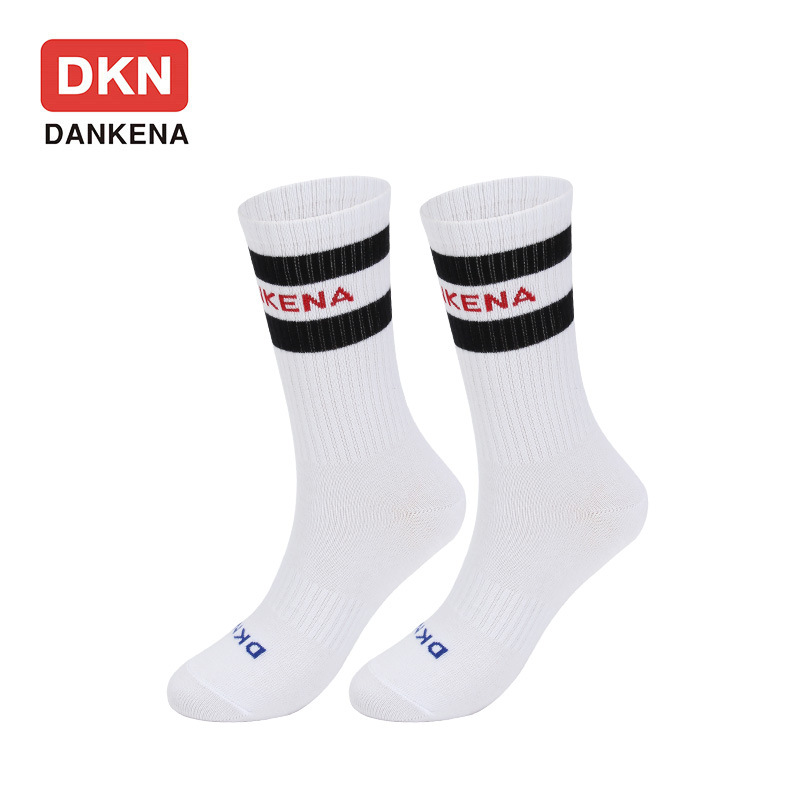 DANKENA Tide New Thigh High Socks Black Red Stripes Letters Combed Cotton Stockings Knee Socks